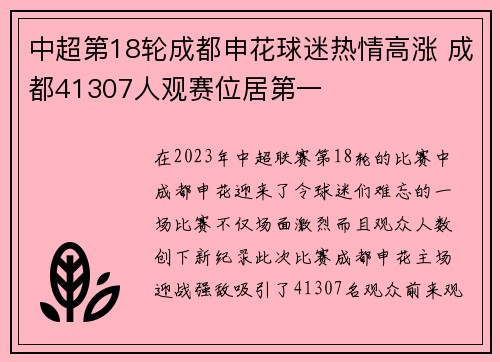 中超第18轮成都申花球迷热情高涨 成都41307人观赛位居第一