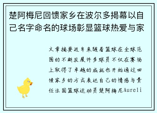 楚阿梅尼回馈家乡在波尔多揭幕以自己名字命名的球场彰显篮球热爱与家乡情怀